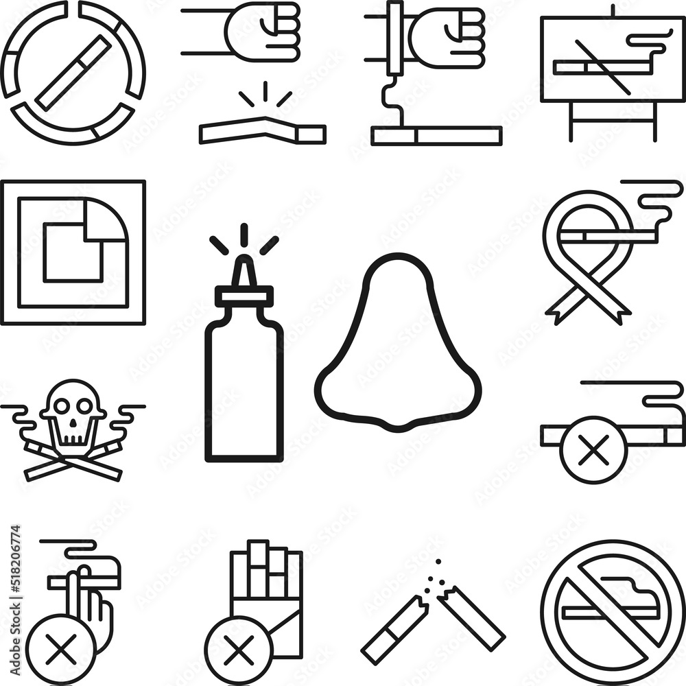 Fototapeta premium Quit smoking, nasal spray icon in a collection with other items