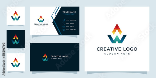 Vector graphics of initials W geometric colorful logo design template