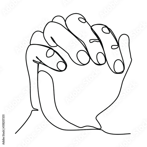 Hands in Prayer Christianity Religion Request Crossed hands Continuous line drawing on white isolated vector fashion illustration