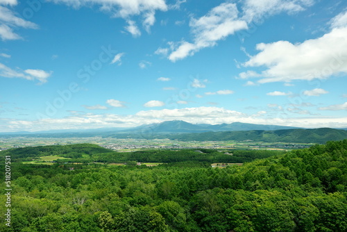 Hokkaido,Japan - July 8, 2022: Mt. Tokachi, Mt. Furano, Mt.Biei in Daisetsuzan National Park in Hokkaido, Japan
 photo