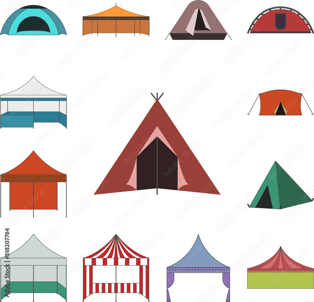 tent color icon in a collection with other items