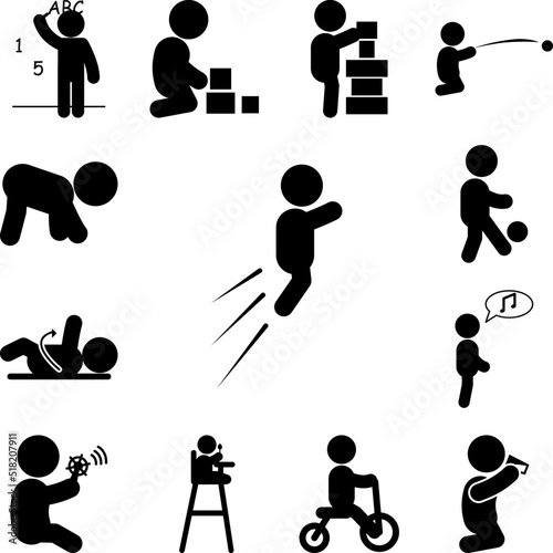 child is jumping icon in a collection with other items
