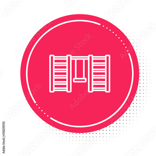 White line Wooden Swedish wall icon isolated on white background. Swedish stairs. Red circle button. Vector