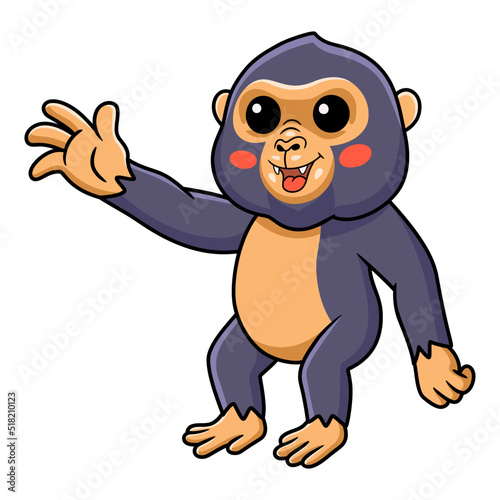 Cute little king kong cartoon waving hand