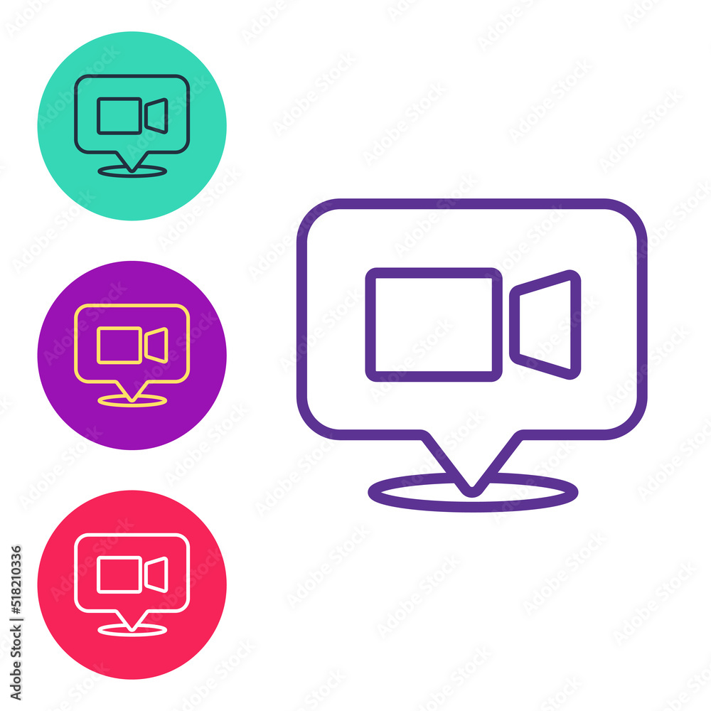 Set line Video chat conference icon isolated on white background. Online meeting work form home. Remote project management. Set icons colorful. Vector Set line Video chat conference icon isolated on white background. Online meeting work form home. Remote project management. Set icons colorful. Vector