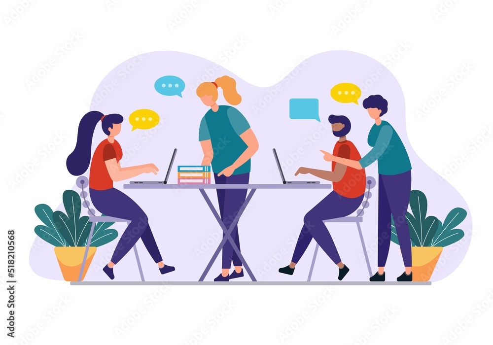 Flat illustration concept of success , Growth, marketing strategies, conversations of employees in the company. It's a good way of solving problems.