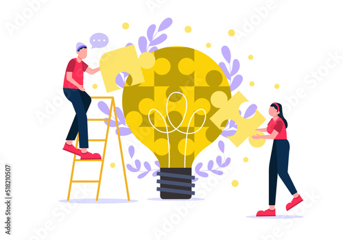 Flat illustration concept Collaboration of employees in the company , Brainstorming, Cooperation, Partners, Teamwork, Business Creativity.