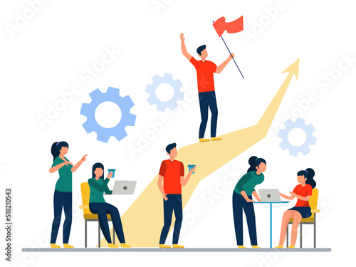 Flat illustration. Leadership concept, success, growth, strategy, marketing, investment, company employee collaboration.