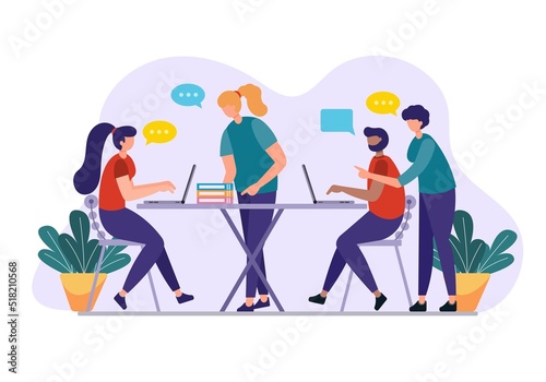 Flat illustration concept of success , Growth, marketing strategies, conversations of employees in the company. It's a good way of solving problems.