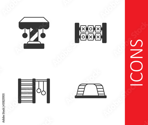 Set Monkey bar, Attraction carousel, Swedish wall and Education logic game icon. Vector