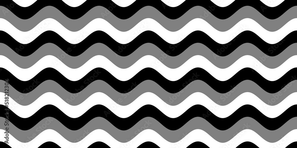Seamless retro sea wave pattern in black and white monochrome greyscale. Tileable horizontal wavy stripe surface design motif background texture for fabric, fashion or wallpaper. 3D Rendering.. Seamless retro sea wave pattern in black and white monochrome greyscale. Tileable horizontal wavy stripe surface design motif background texture for fabric, fashion or wallpaper. 3D Rendering..