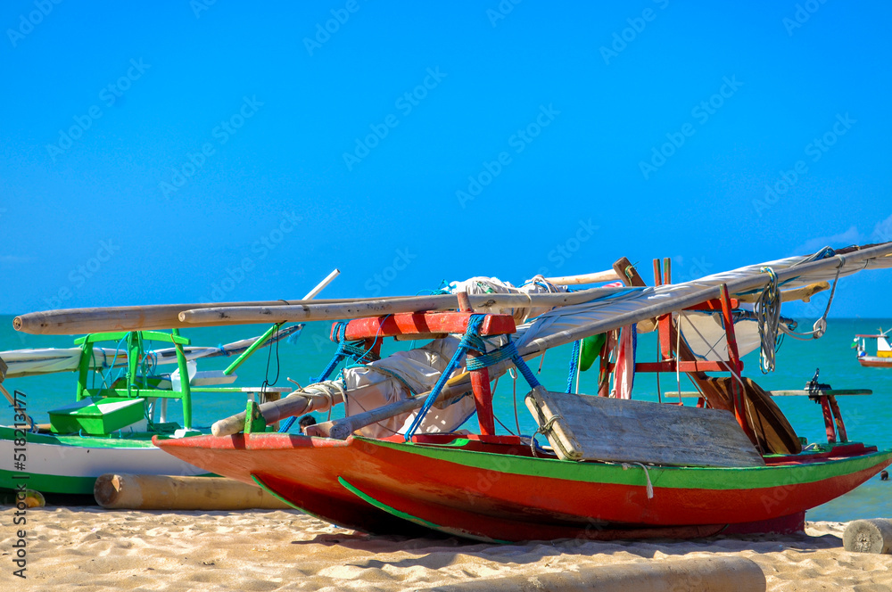 Boats moored under the tropical sun