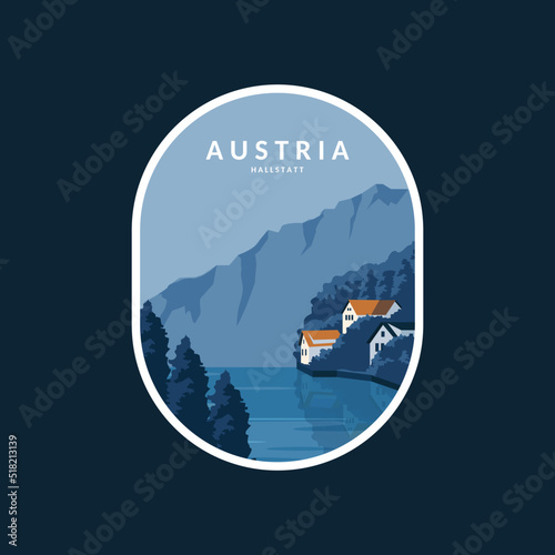 Austria Hallstatt badge vector illustration with minimalist style vector.