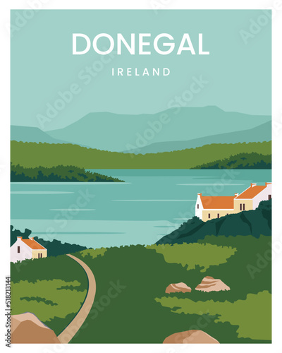 Donegal poster illustration, travel to ireland. vector illustration with minimalist style for poster, postcard, art print. photo