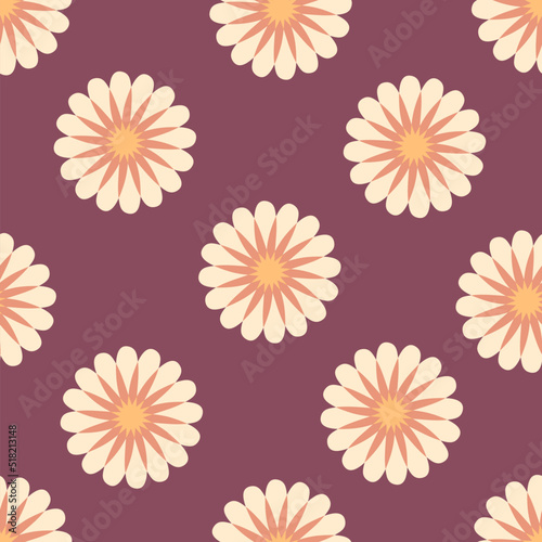 Summer seamless pattern with daisy flowers in 1960 style. Floral aesthetic print for fabric, paper, stationery. Retro vector illustration for decor and design.