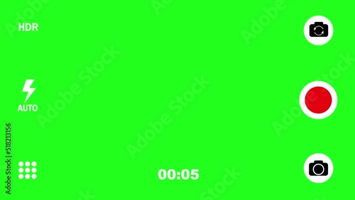 Horizontal Screen Smartphone Camera Screen Recording Video Animation on Green Screen. Camera viewfinder animation recording a video. Video recorder digital display interface