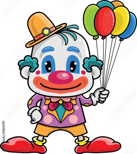 cute happy clown selling balloons 