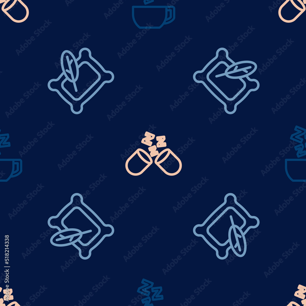 Set line Chamomile tea, Pillow and Sleeping pill on seamless pattern. Vector Set line Chamomile tea, Pillow and Sleeping pill on seamless pattern. Vector