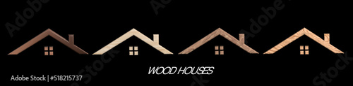 Houses real estate 3D logo in wooden style set collection vector image on black banner render background template