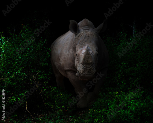 Fotografia white rhinoceros  in the dark forest