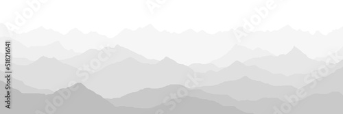Black and white mountain landscape  ridges in the fog  panoramic view