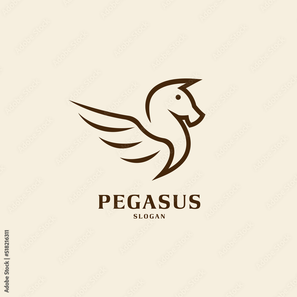 Fototapeta premium Wing horse pegasus logo design with monoline vector style