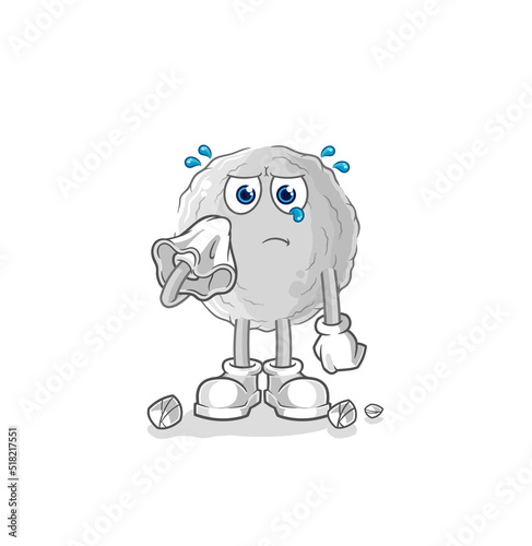 rock cry with a tissue. cartoon mascot vector
