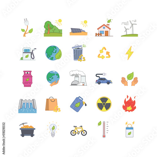 Fototapeta Naklejka Na Ścianę i Meble -  Simple Set of Ecology and Environment Related Vector Line Icons. Contains such Icons as Electric Car, Global Warming, Forest, Recycle, Nuclear power, Pollution, Biofuel and more.	