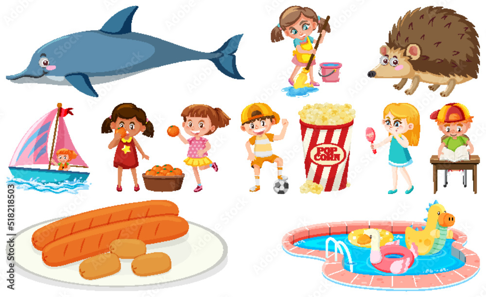 Obraz premium Set of different cute kids and objects