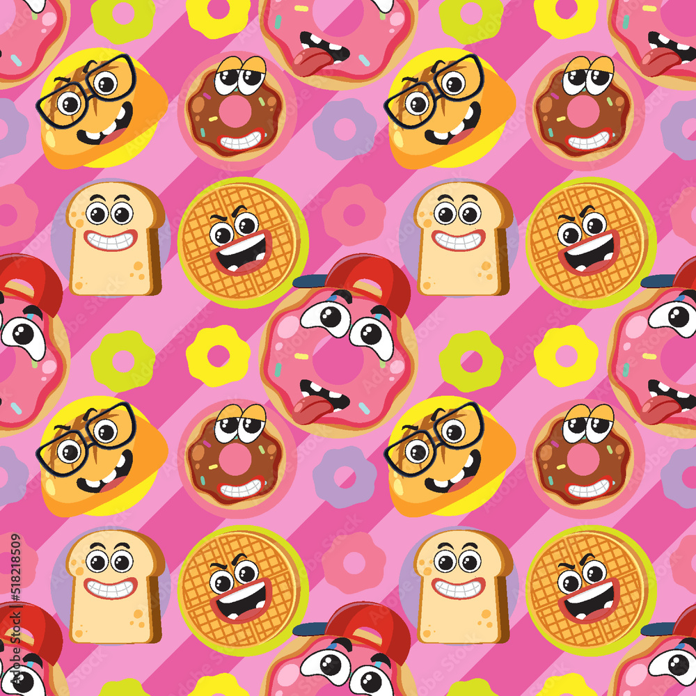 Fototapeta premium Cartoon food and dessert seamless pattern
