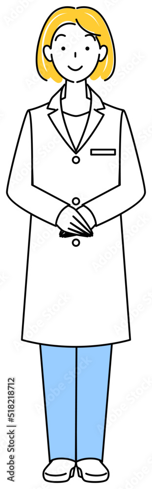 白衣姿の可愛い女性 立ち姿 全身 イラスト ベクター Standing Pretty Woman In White Coat Full Body Illustration Vector Stock Vector Adobe Stock