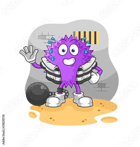 spiky ball criminal in jail. cartoon character