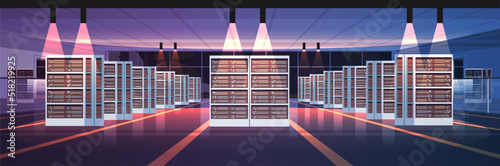 data center room interior hosting server computer information database synchronize technology connection cyber network