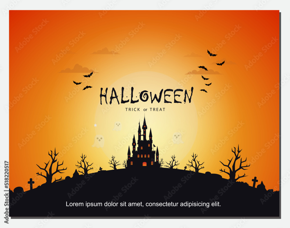 happy halloween greetings with orange moonlight night in the frame