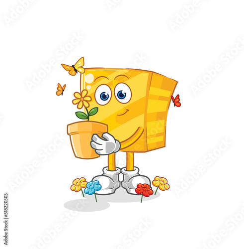 gold with a flower pot. character vector