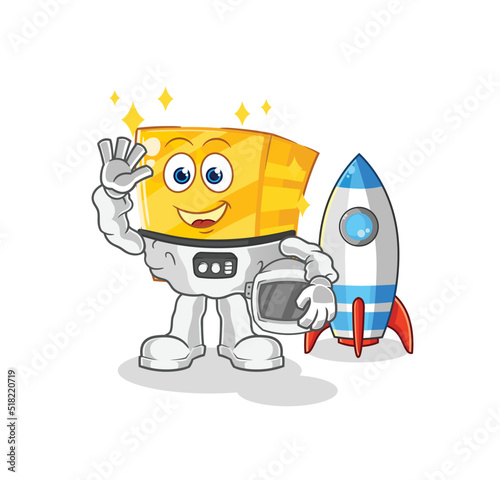 gold astronaut waving character. cartoon mascot vector