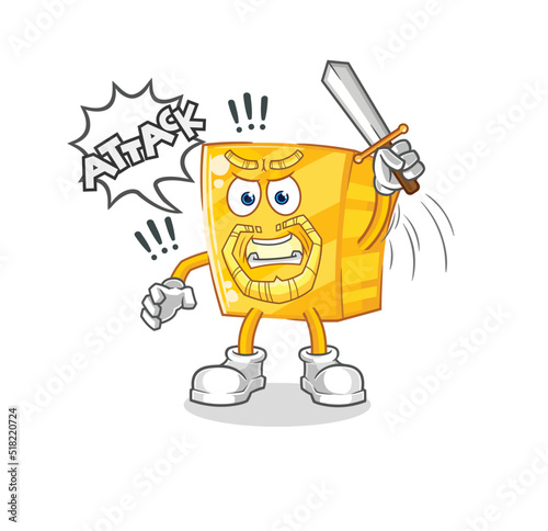 gold knights attack with sword. cartoon mascot vector