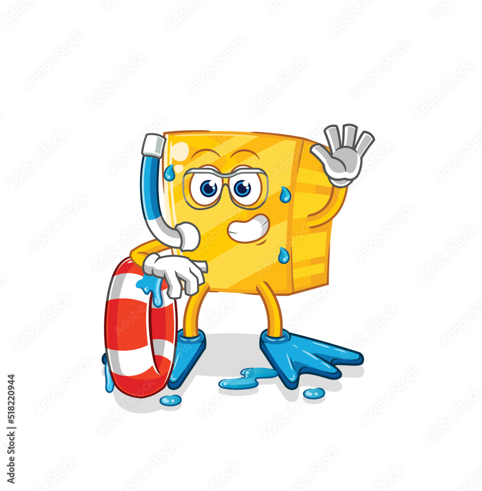 gold swimmer with buoy mascot. cartoon vector