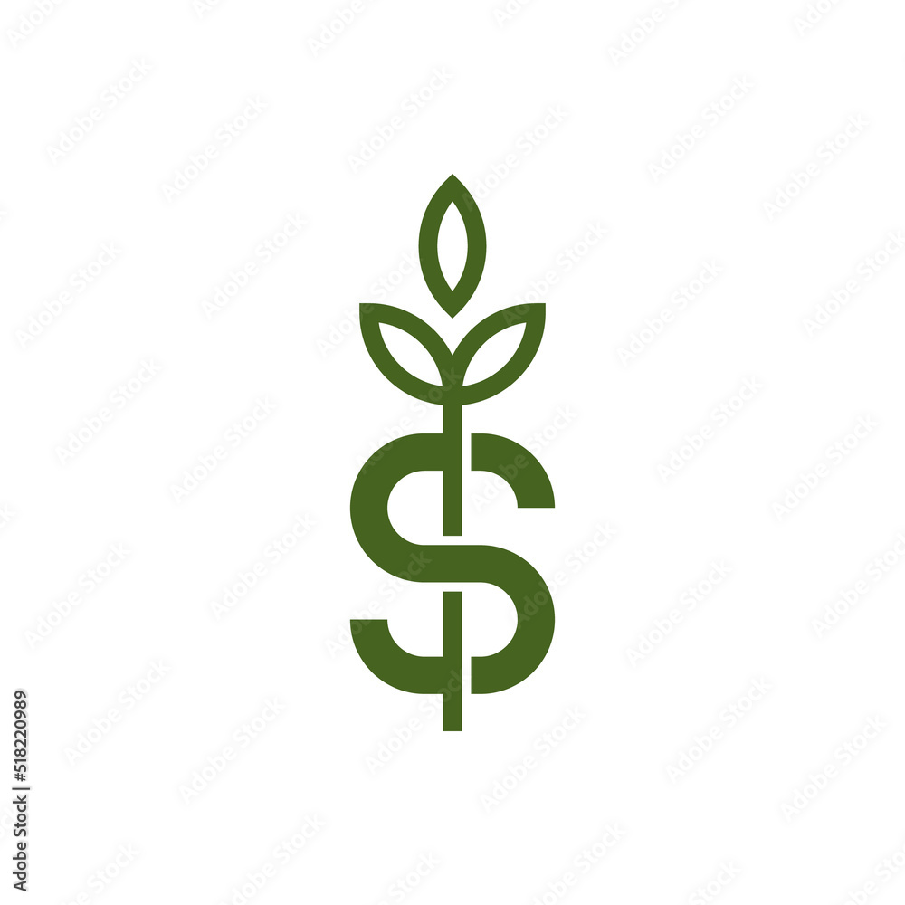 letter S plant. dollar growth logo concept letter S plant. dollar growth logo concept