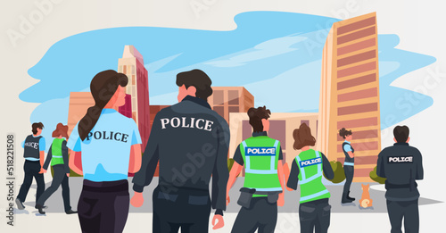 police officers team standing together policemen in uniform security authority justice law service concept