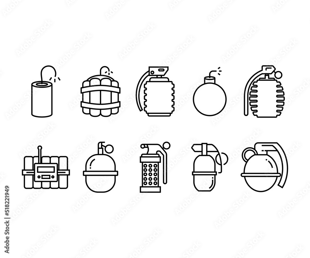 grenade, bomb and dynamite icons vector illustration grenade, bomb and dynamite icons vector illustration