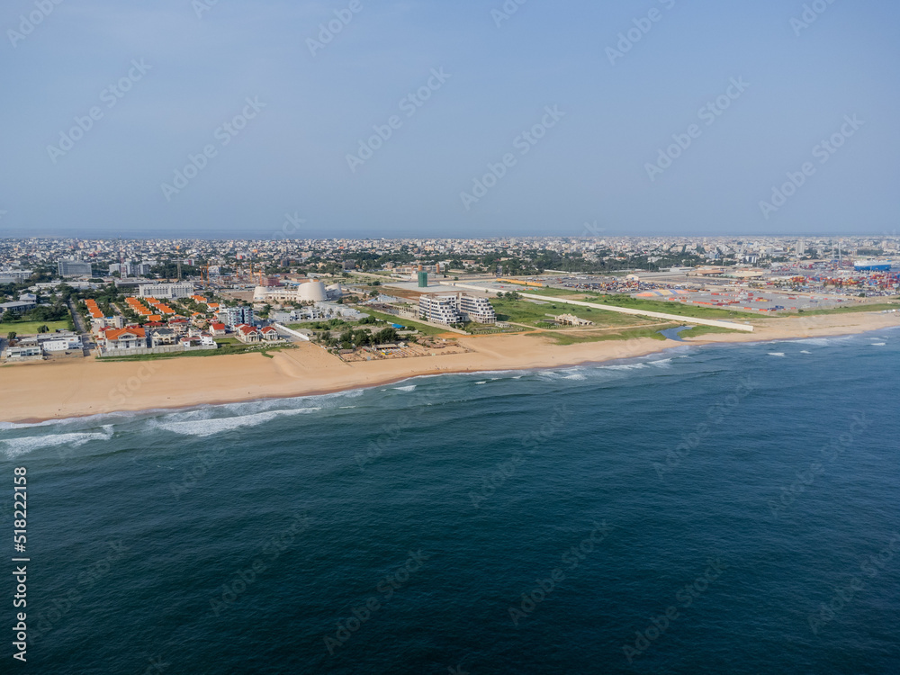 Aerial view of port and palais de congres in Cotonou, Benin