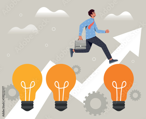 Business transformation concept. Talented entrepreneur or boss has increased companys earnings. Businessman introduces new strategy, effective crisis manager. Cartoon flat vector illustration