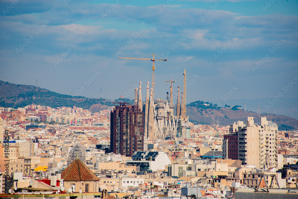 panorama of the city of barcelona with sagrada familia