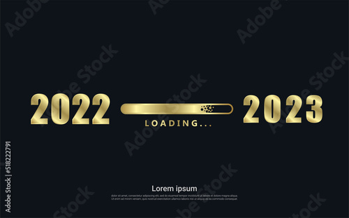Happy new 2023 year with gold loading background	

