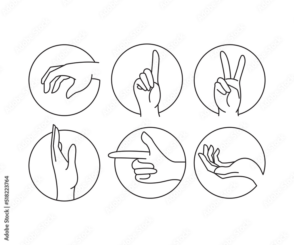 hand gestures in circle shape set line illustration