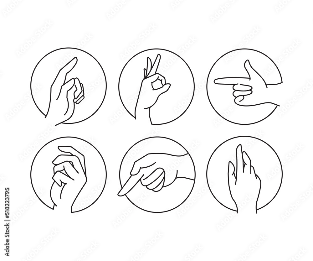 hand gestures in circle shape set line illustration hand gestures in circle shape set line illustration