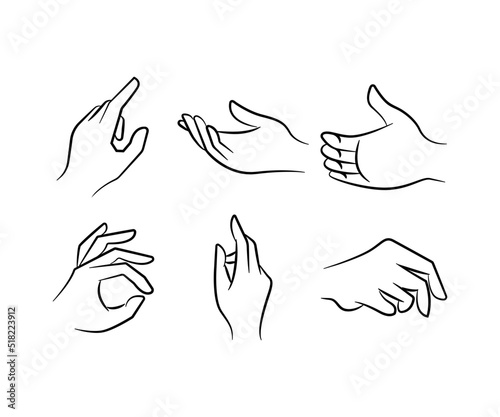 sketch and hand drawn hand gestures set line illustration