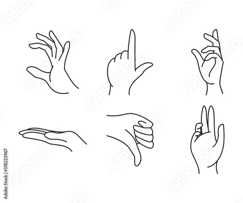 hand gestures set line illustration