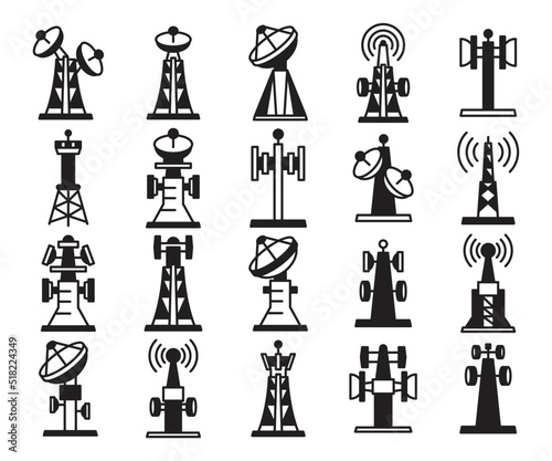radio mast and signal icons set